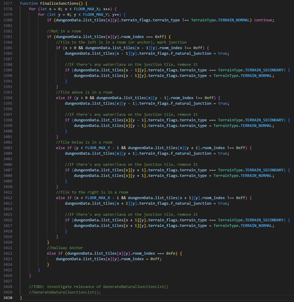 A screenshot of FinalizeJunctions in dungeon-mystery