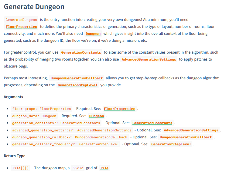 dungeon-mystery documentation GenerateDungeon description