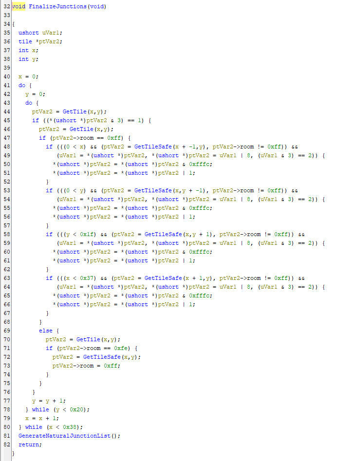 A screenshot of FinalizeJunctions in Ghidra