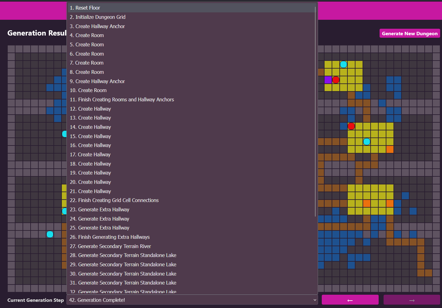 Generation Steps dropdown in Pokémon Dungeoneer