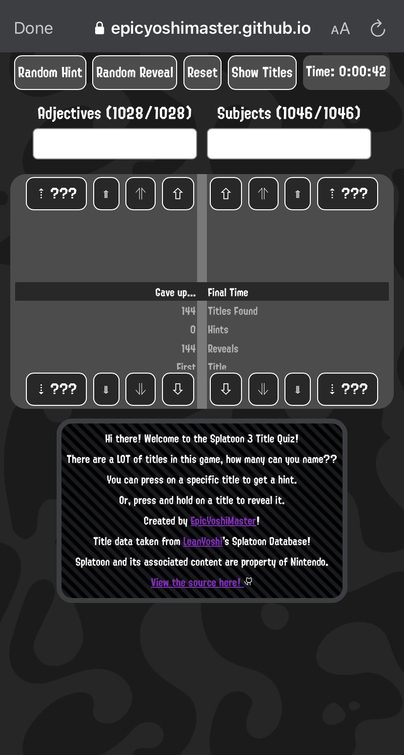 Mobile Interface for splat-title-quiz